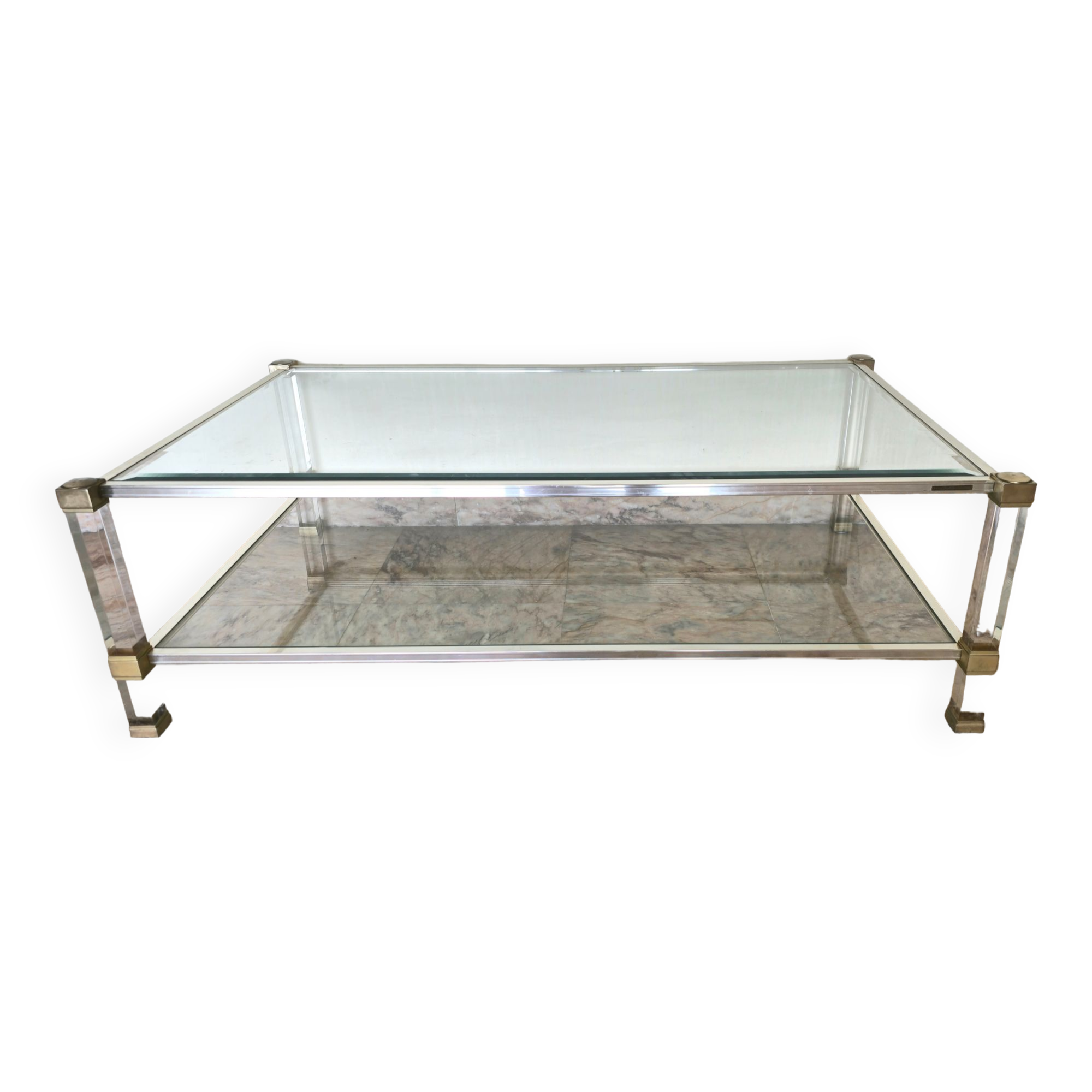 Pierre Vandel Paris glass and plexiglass coffee table