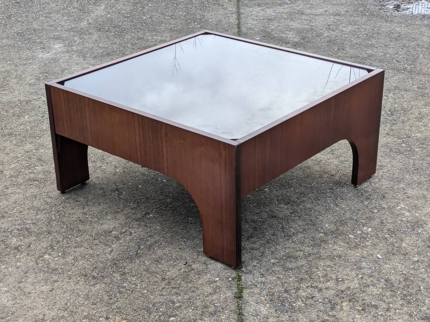Vintage rosewood and glass coffee table by Claudio Salocchi, "Oriolo" model
