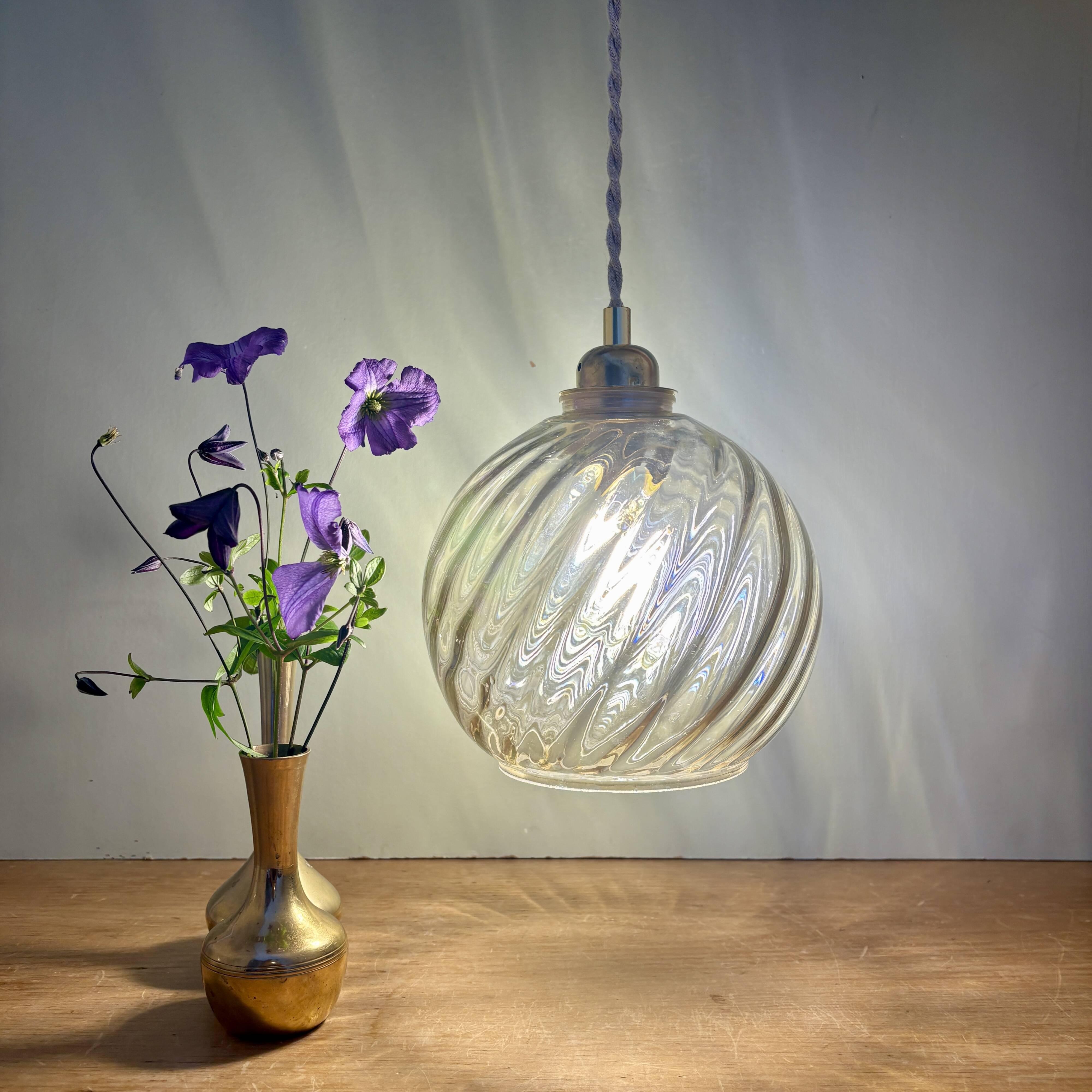 Vintage amber glass globe pendant light