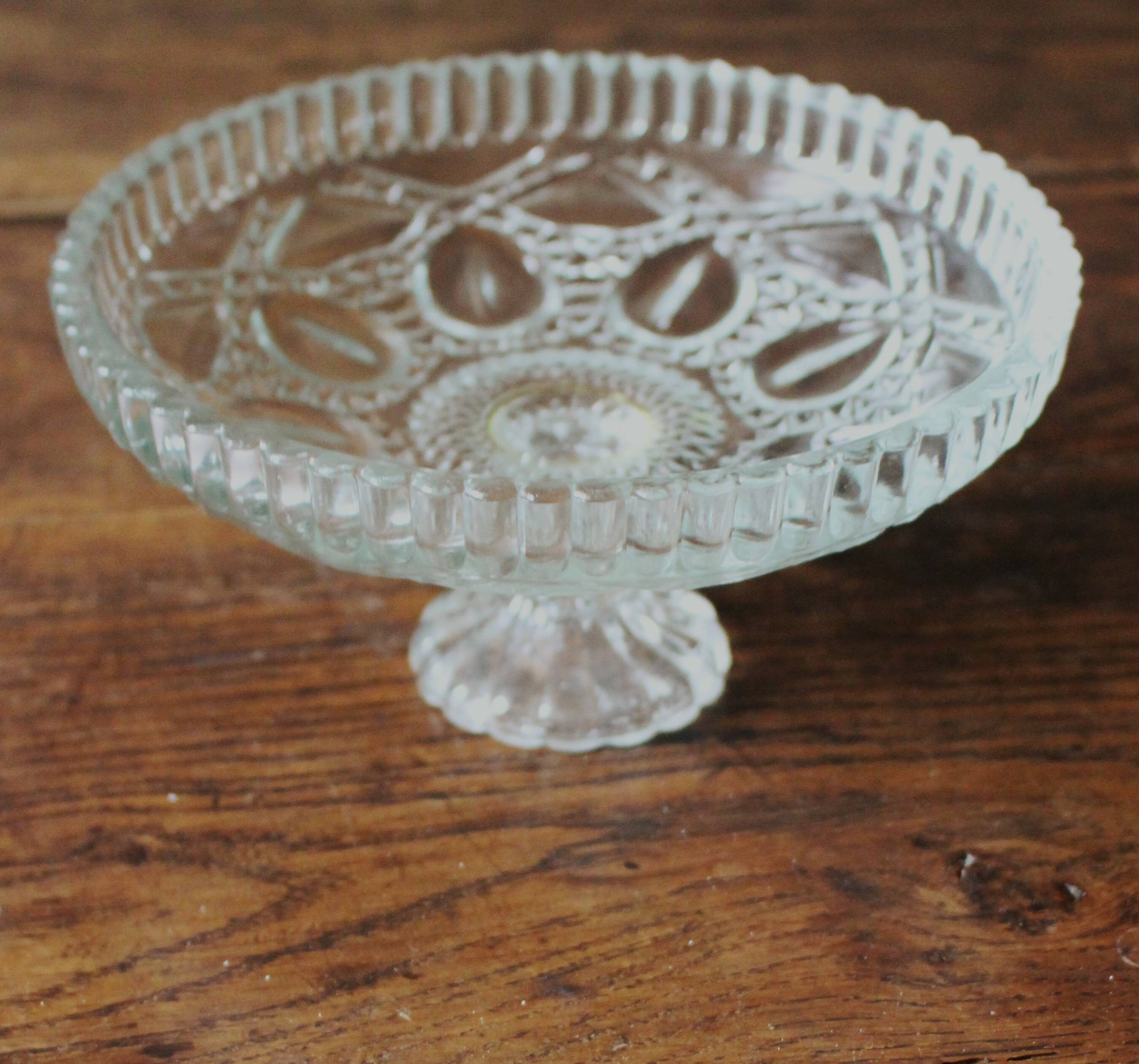 Cut glass goblet with a transparent stem.