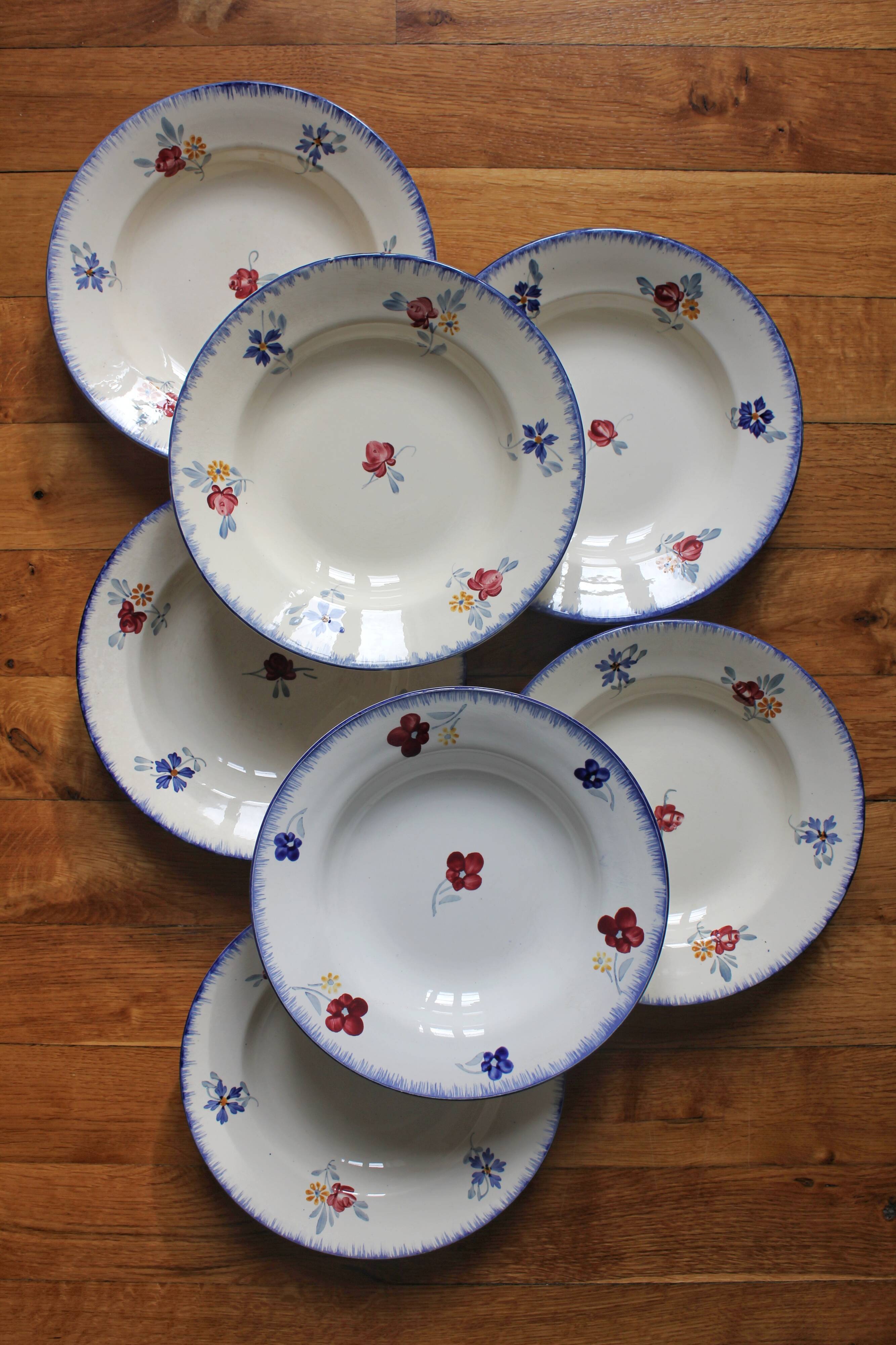 7 floral hollow plates "Mary Lou" Digoin Sarreguemines vintage