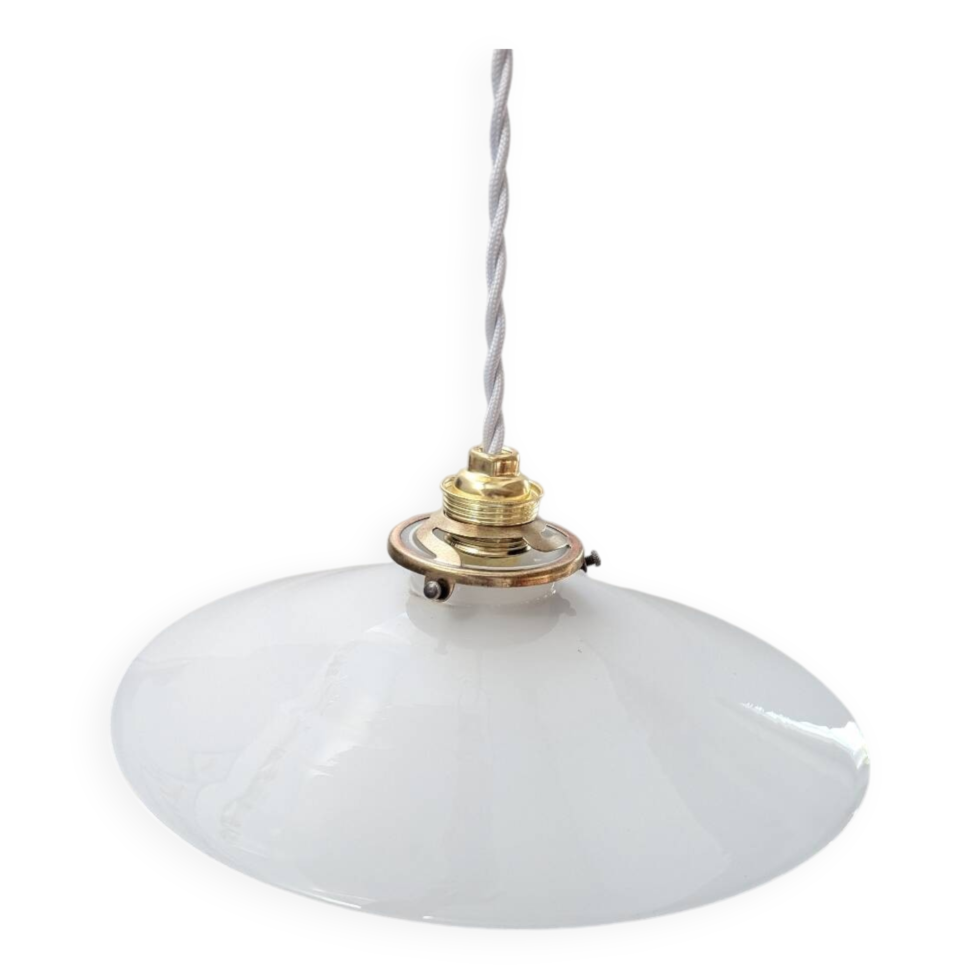 Old Art Deco portable pendant lamp with smooth opaline lampshade, diameter TBE 25.5 cm