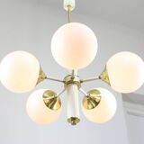Mid-century Modern Italian Brass and Opaline Sputnik Chandelier