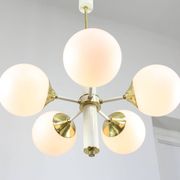 Mid-century Modern Italian Brass and Opaline Sputnik Chandelier