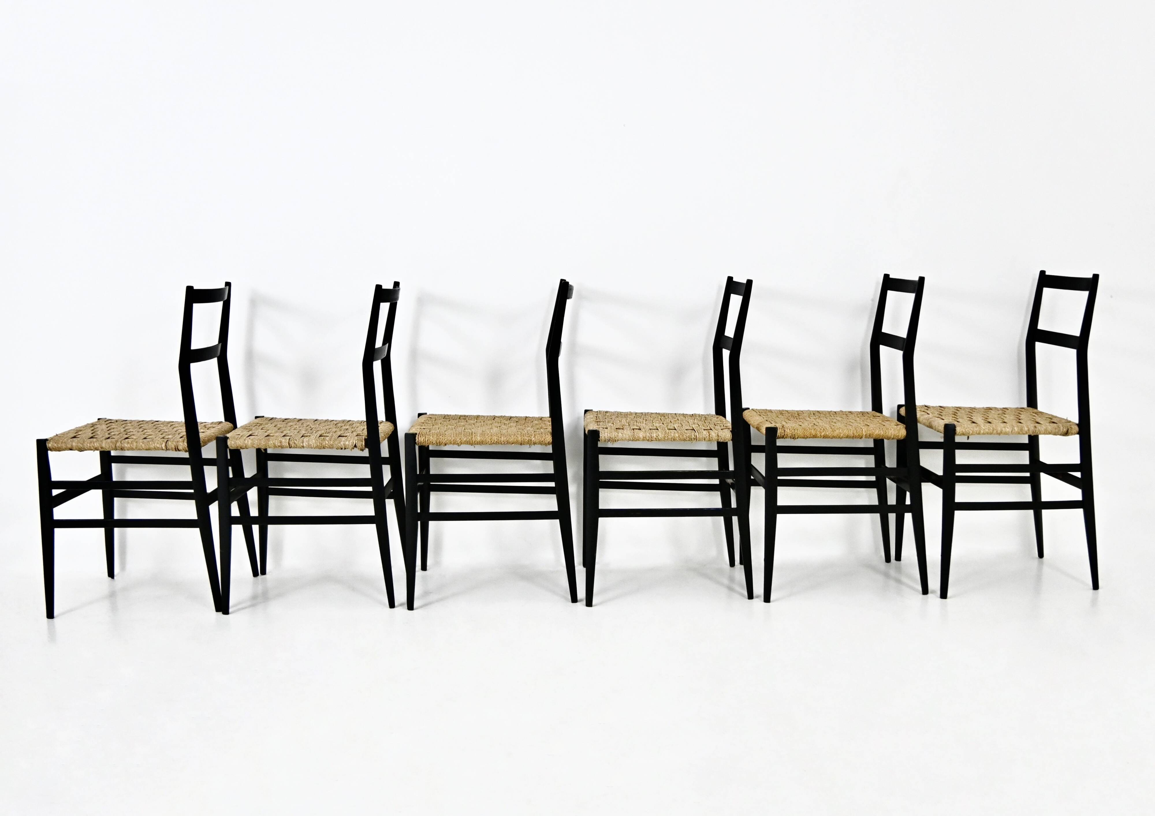 Set of 6 “Superleggera” Chairs by Gio Ponti for Cassina, 1950s