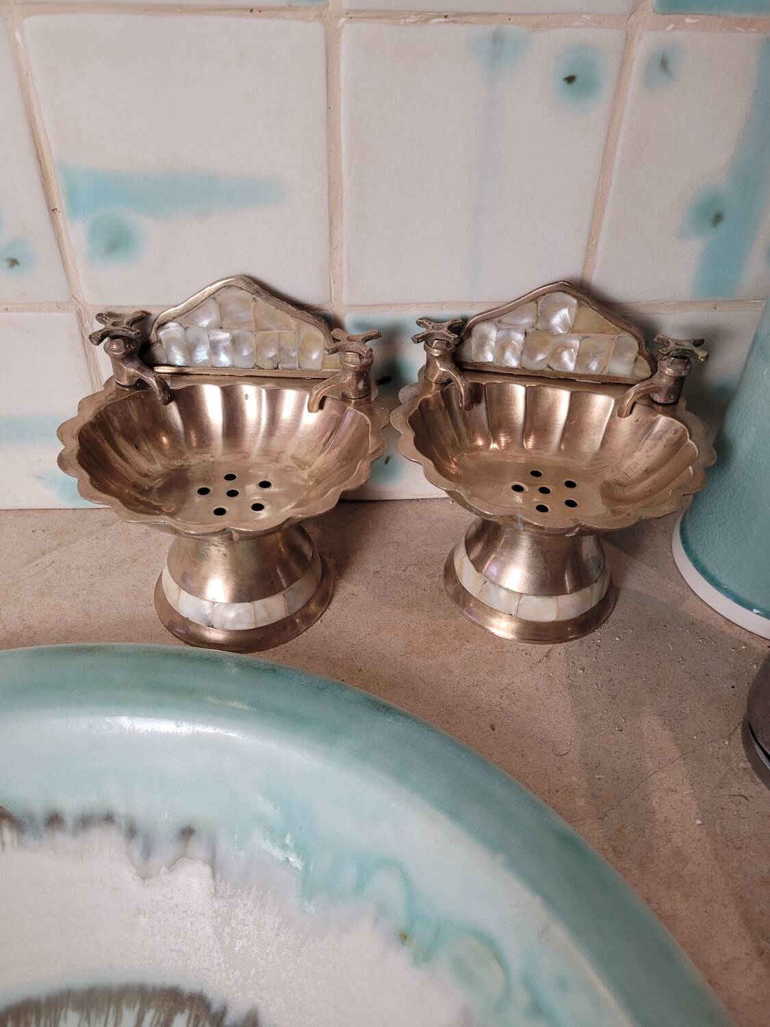 Two brass soap dishes