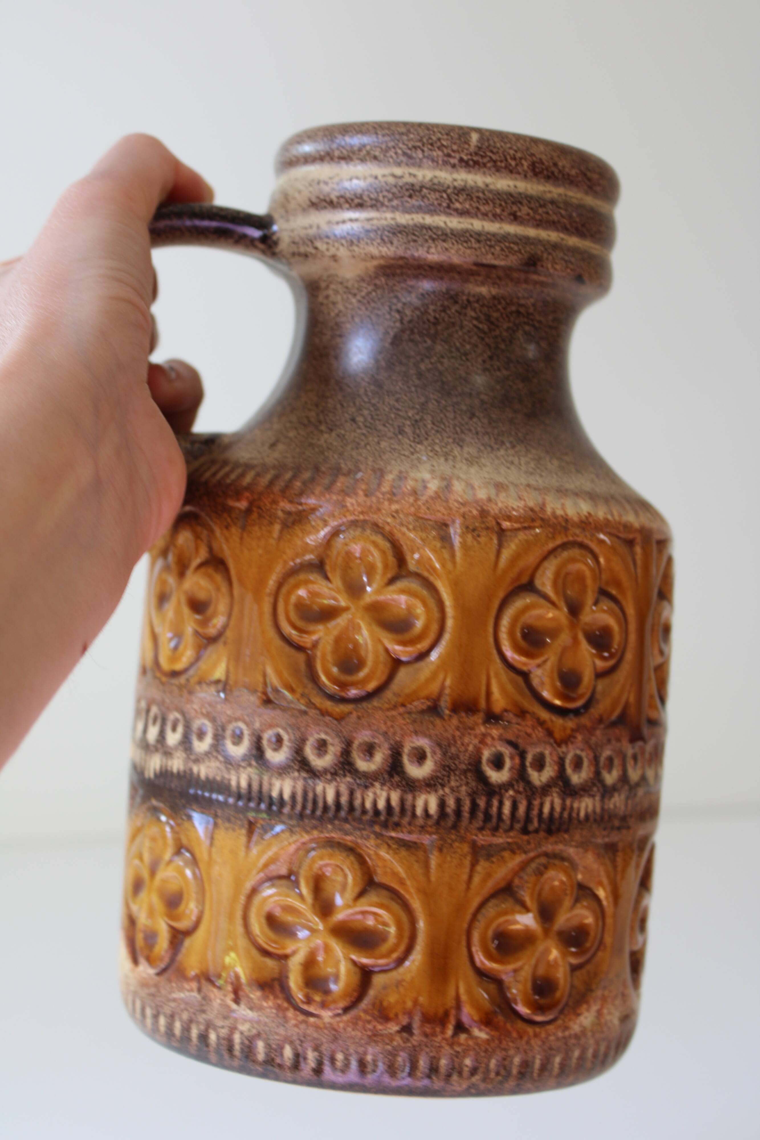 Vintage West Germany vase with handle and brown flowers