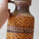 Vase West Germany à anse et fleurs marrons vintage
