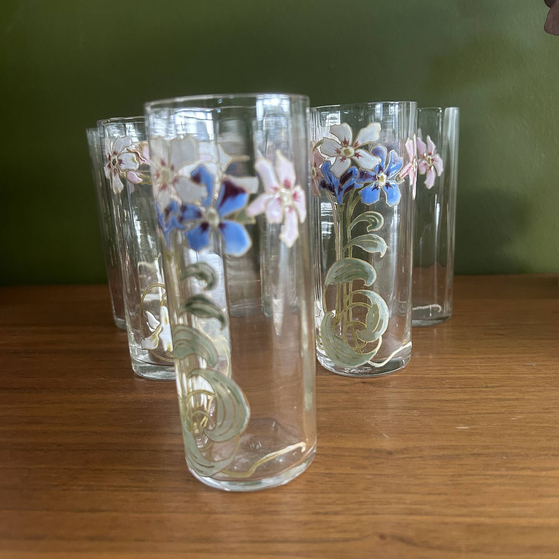 Set of carafe and 6 Legras glasses