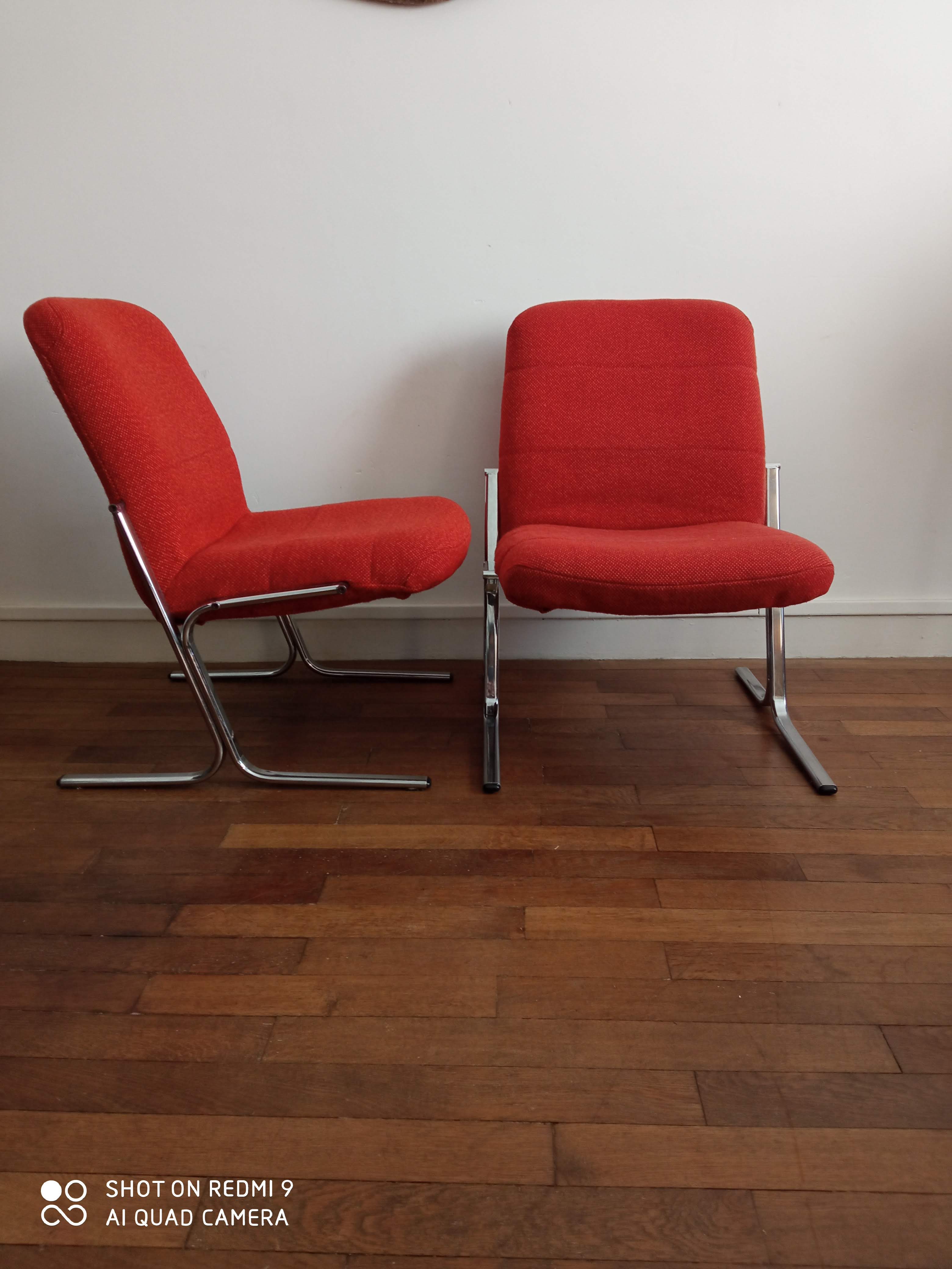 Armchairs 70s fabric and chrome