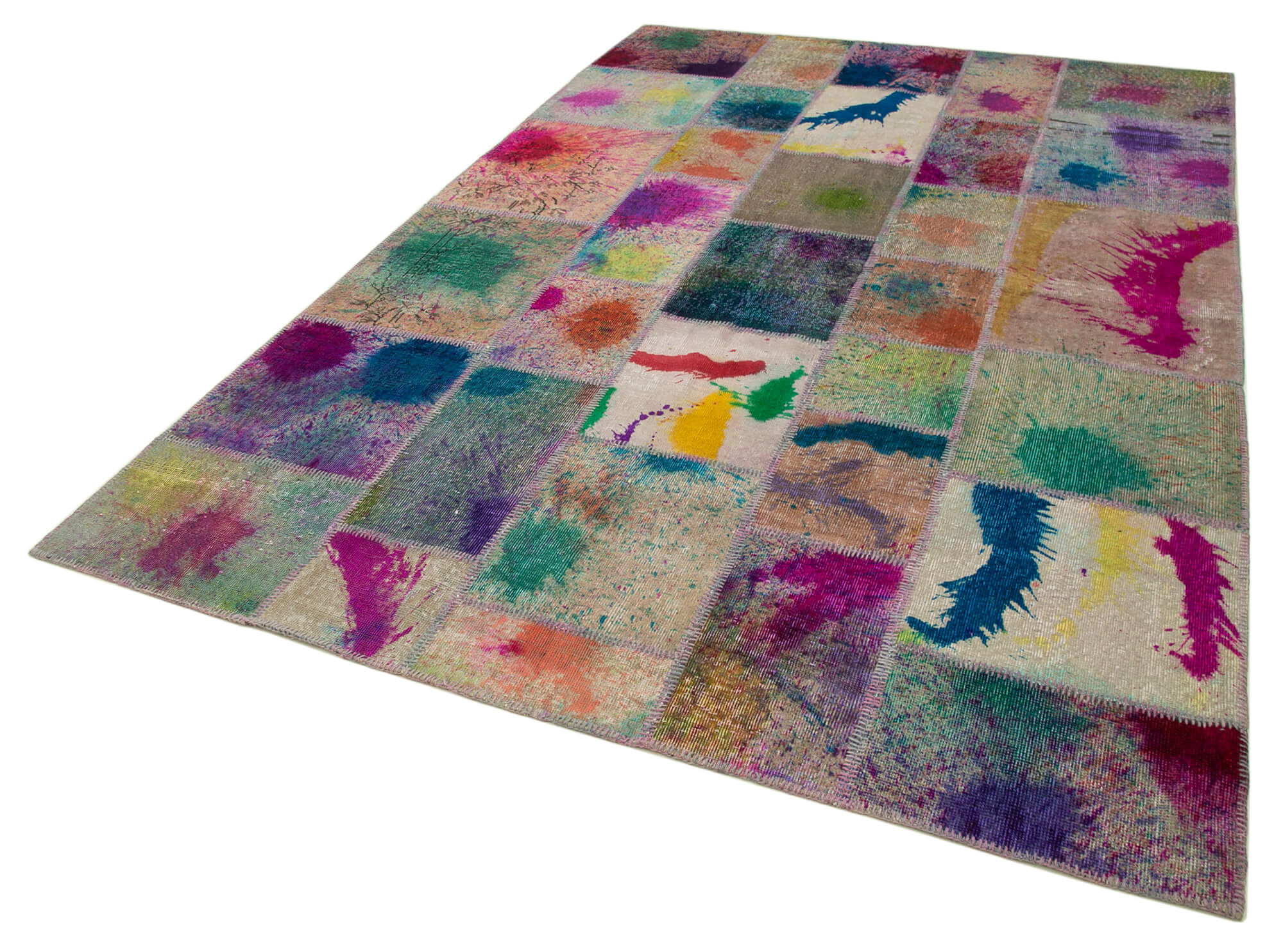 Handwoven turkish contemporary 203 cm x 302 cm multicolor patchwork carpet