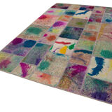 Handwoven turkish contemporary 203 cm x 302 cm multicolor patchwork carpet