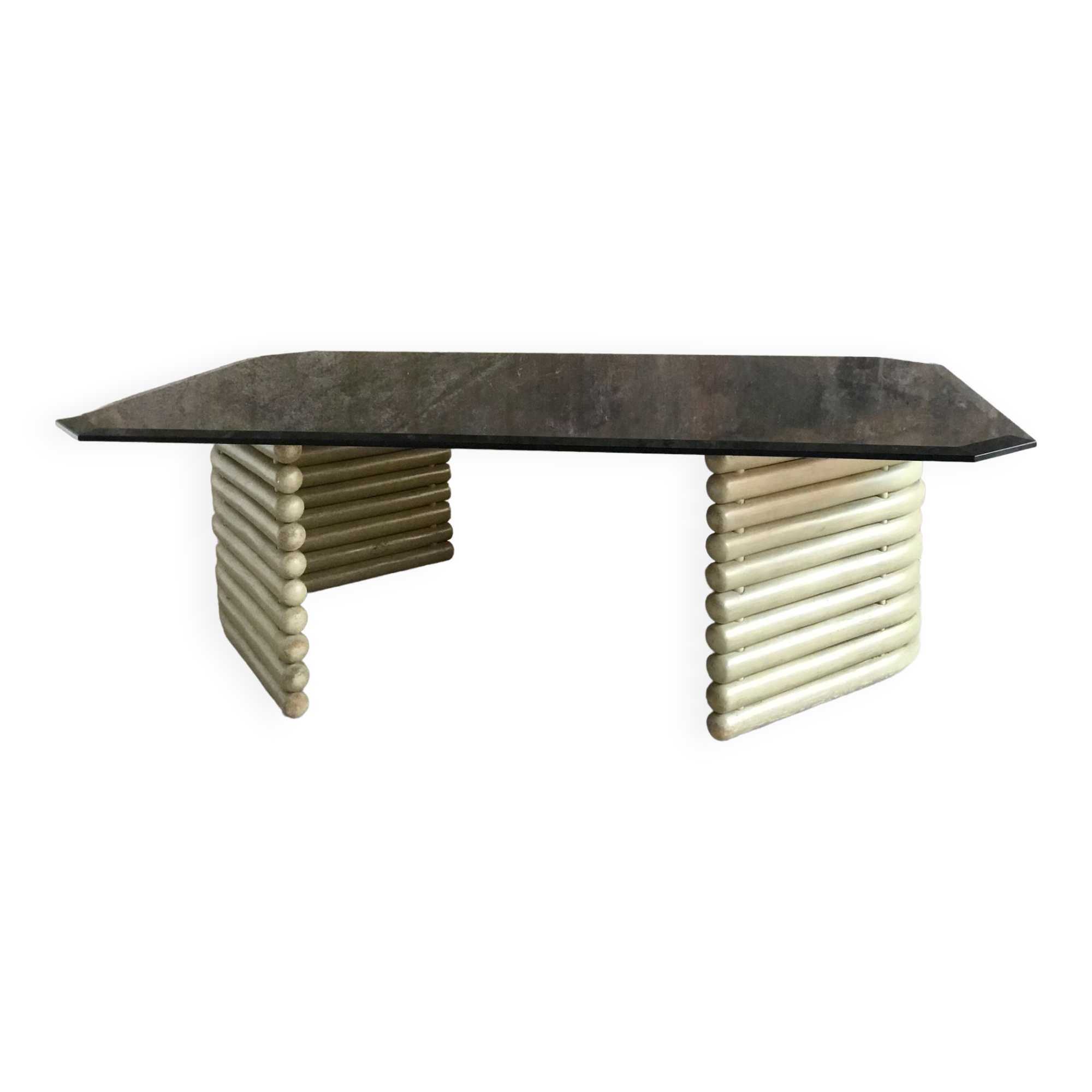 Coffee table smoked glass and wood Flecht workshop, Schütz, made in W Germany