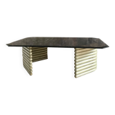 Coffee table smoked glass and wood Flecht workshop, Schütz, made in W Germany