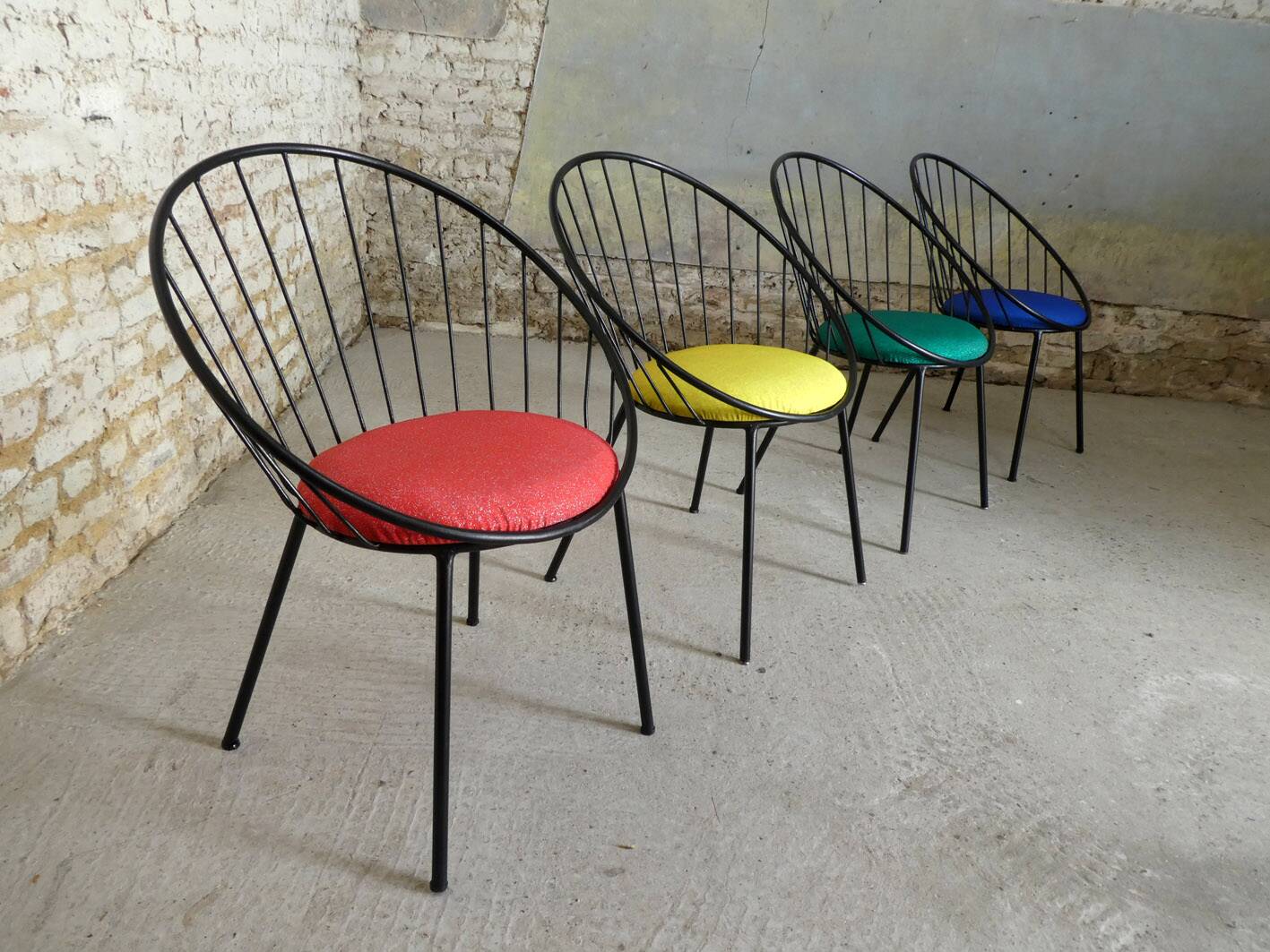 Set de 4 fauteuils corbeille des années 1950