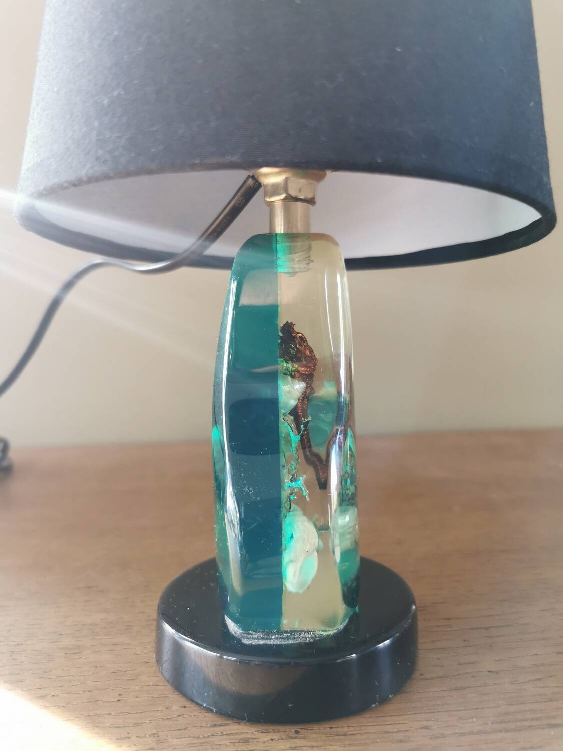Vintage resin inclusion lamp curiosity cabinet