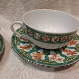 2 breakfast cups, 2 saucers, porcelain Christofle Oceana green.