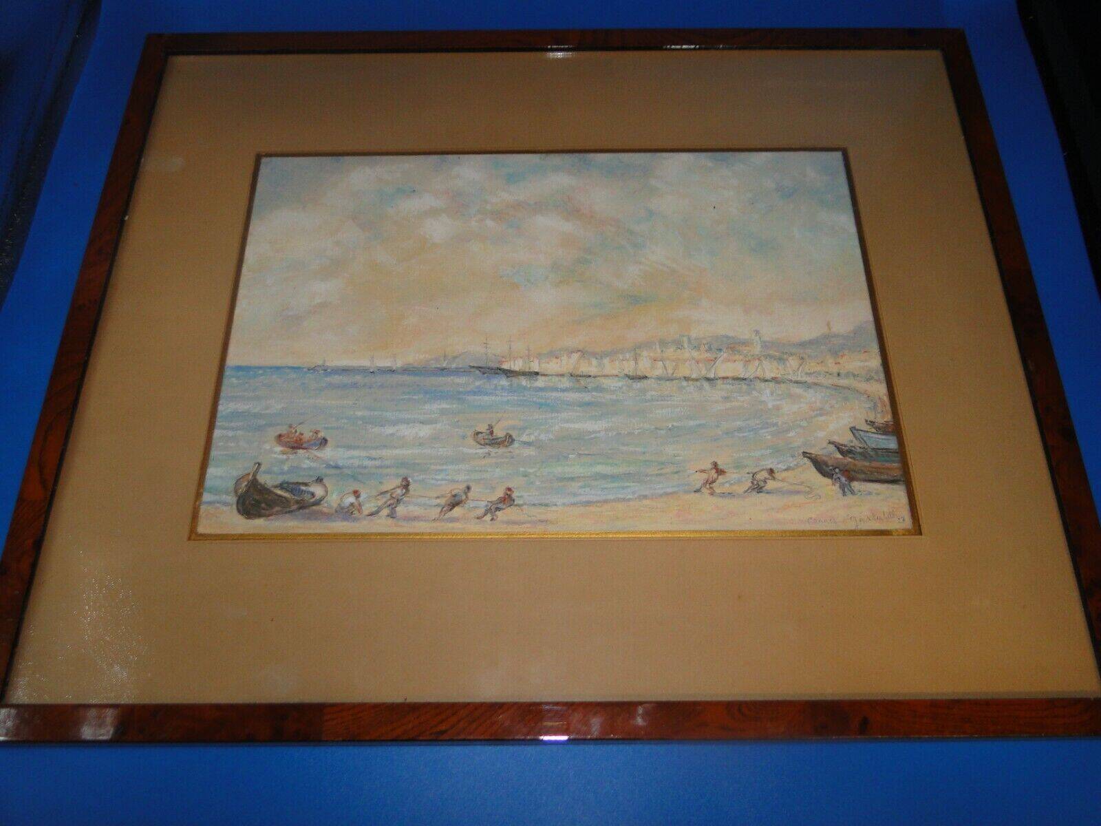 Pastel Michel Gastaldi view of Cannes the fishermen