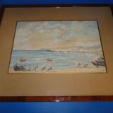 Pastel Michel Gastaldi vue de Cannes les pêcheurs
