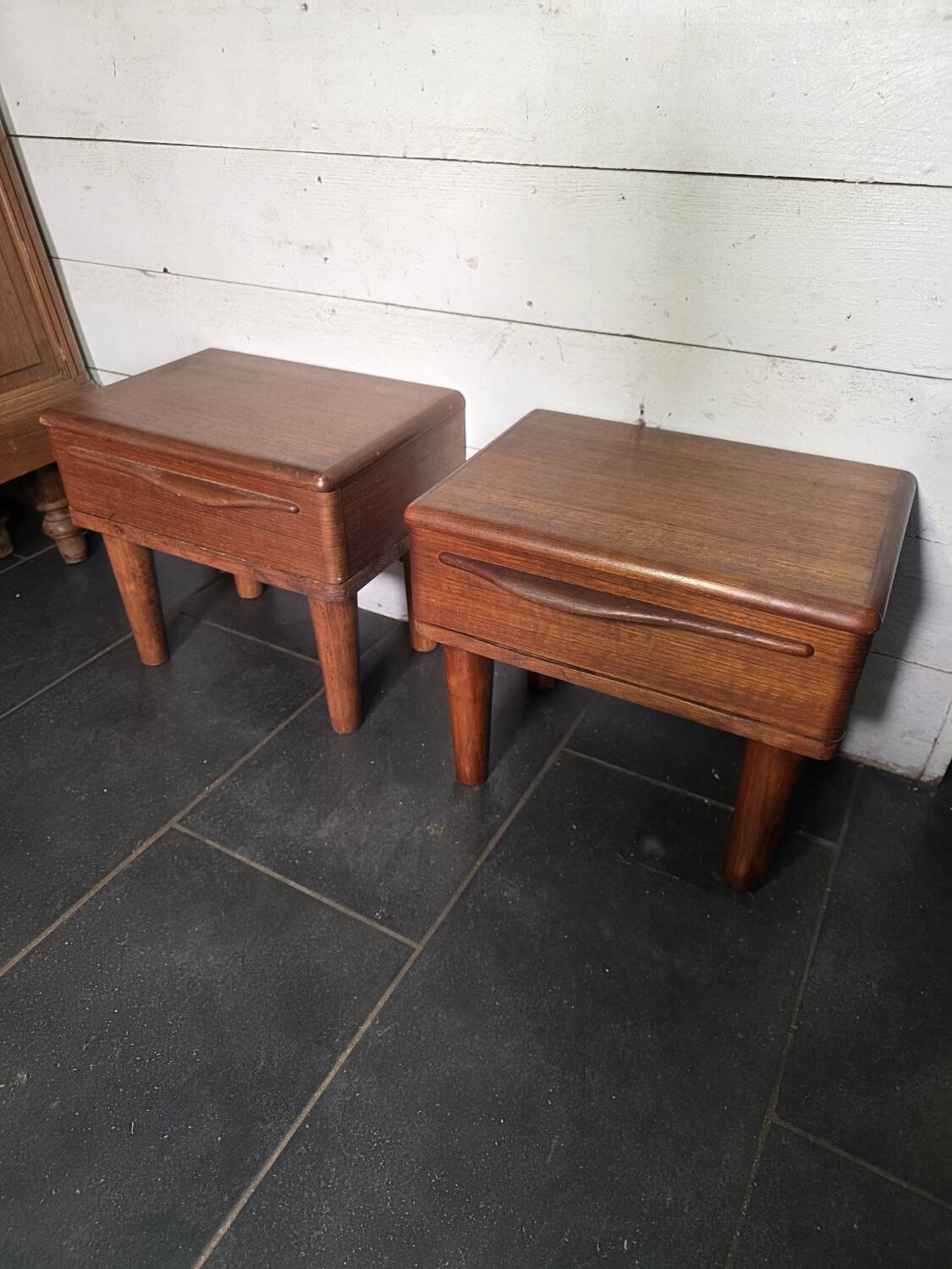 Pair of Scandinavian teak bedside tables from the 1960s.