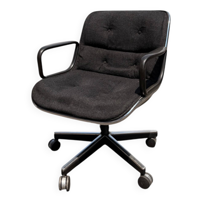 Fauteuil de Bureau Charles Pollock pour Knoll - Tissu Gris sur Roulettes