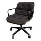 Fauteuil de Bureau Charles Pollock pour Knoll - Tissu Gris sur Roulettes