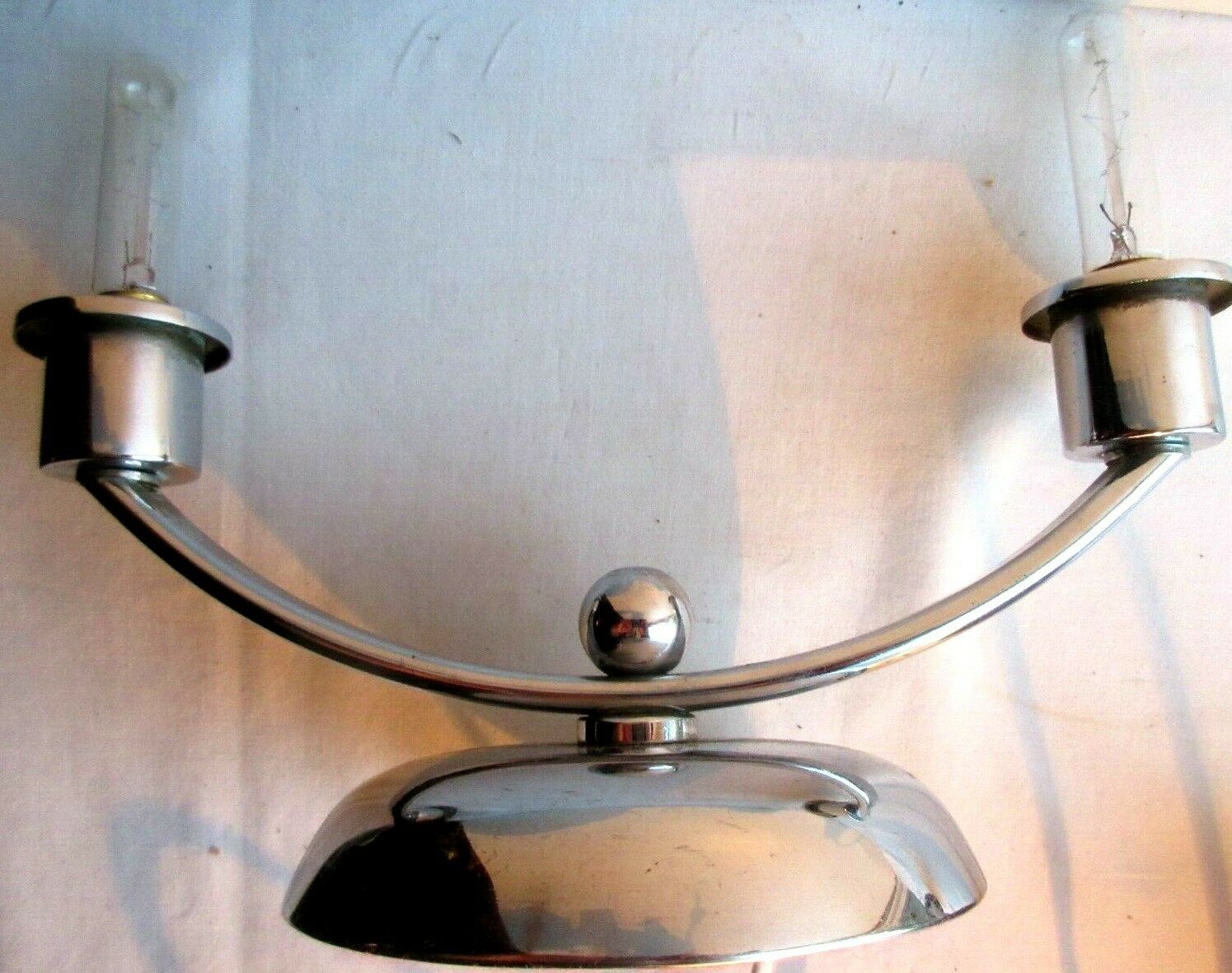 2 art deco lamps with 2 lights, chrome metal, 1930 design