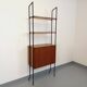 Vintage Italian modular shelving unit in teak and metal from the 1970s