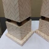 Pair of obelisk in bone marquetry, 70s