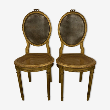 Pair of chairs Louis XVI gilded wood Masion Gouffé