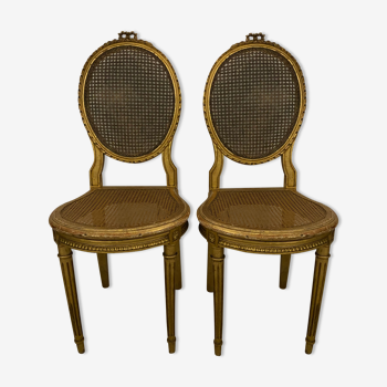 Paire de chaises Louis XVI bois doré Maison Gouffé