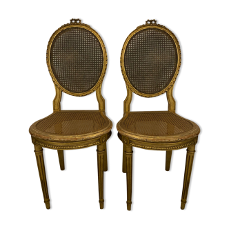 Pair of chairs Louis XVI gilded wood Masion Gouffé