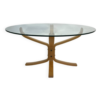 Table basse Falcon vintage en verre dur par Sigurd Ressell pour Vatne Mobler 1990
