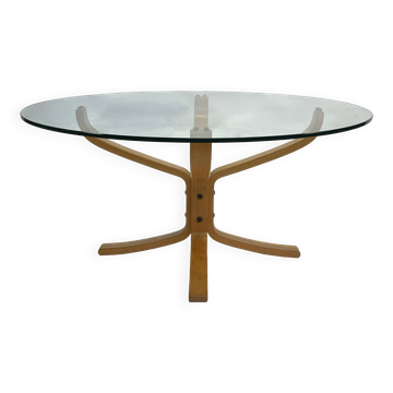 Table basse Falcon vintage en verre dur par Sigurd Ressell pour Vatne Mobler 1990
