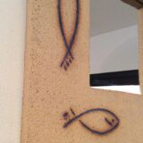 Vintage mirror of the 70s and 80s in concrete signed