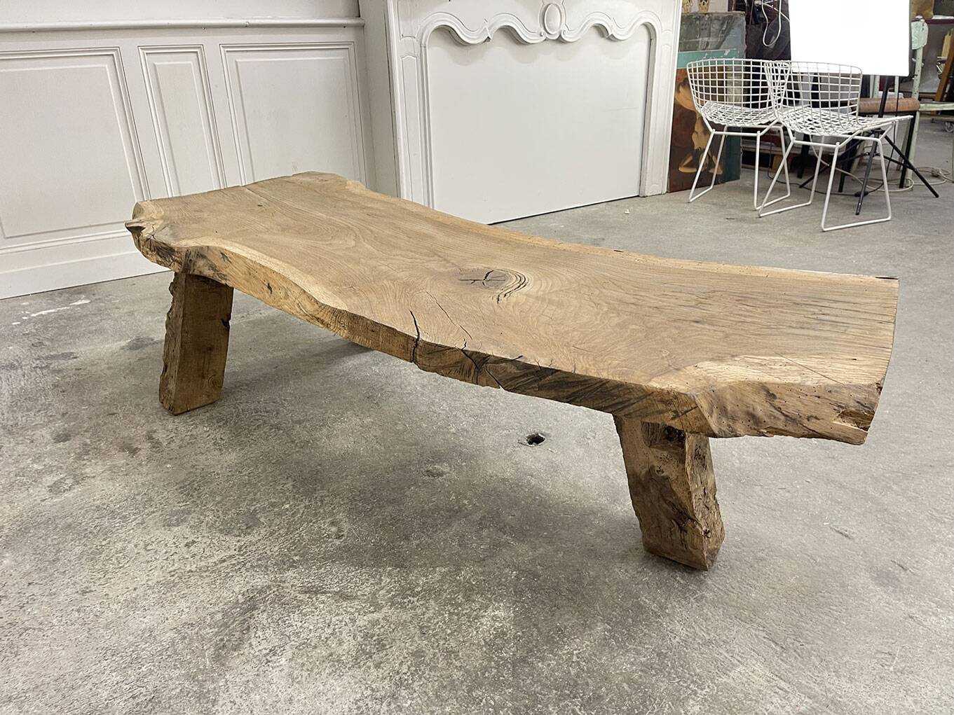 Half-moon wooden coffee table/bed foot