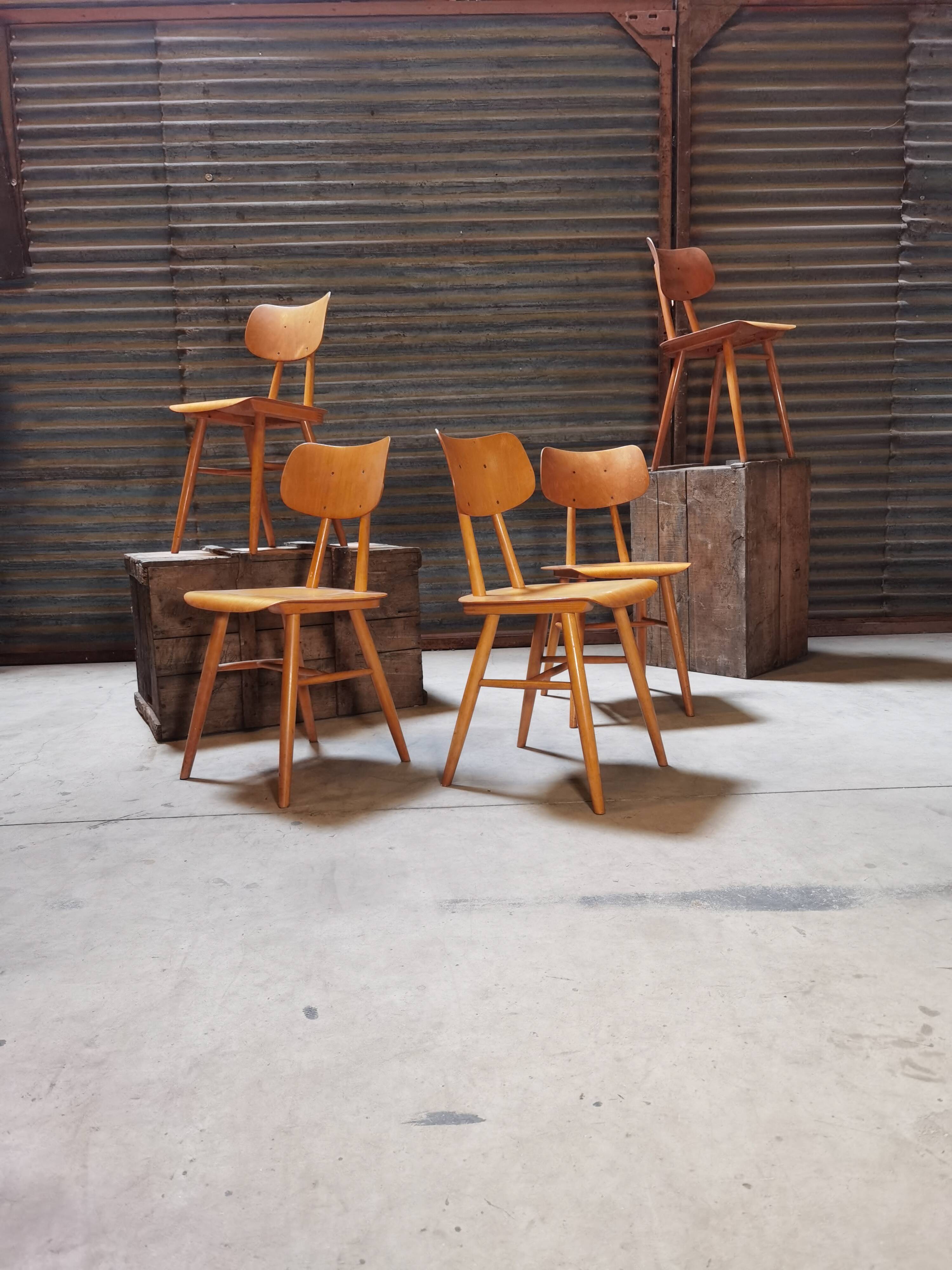 Set of 5 all-wood chairs published by Ton 1960