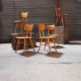 Set of 5 all-wood chairs published by Ton 1960