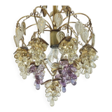 Very rare palwa mid century chandelier 1970s crystal glass and gilt brass grapes and leaves