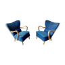 Pair of wing chairs flesh Scandinavian Danish 50s 60s blue