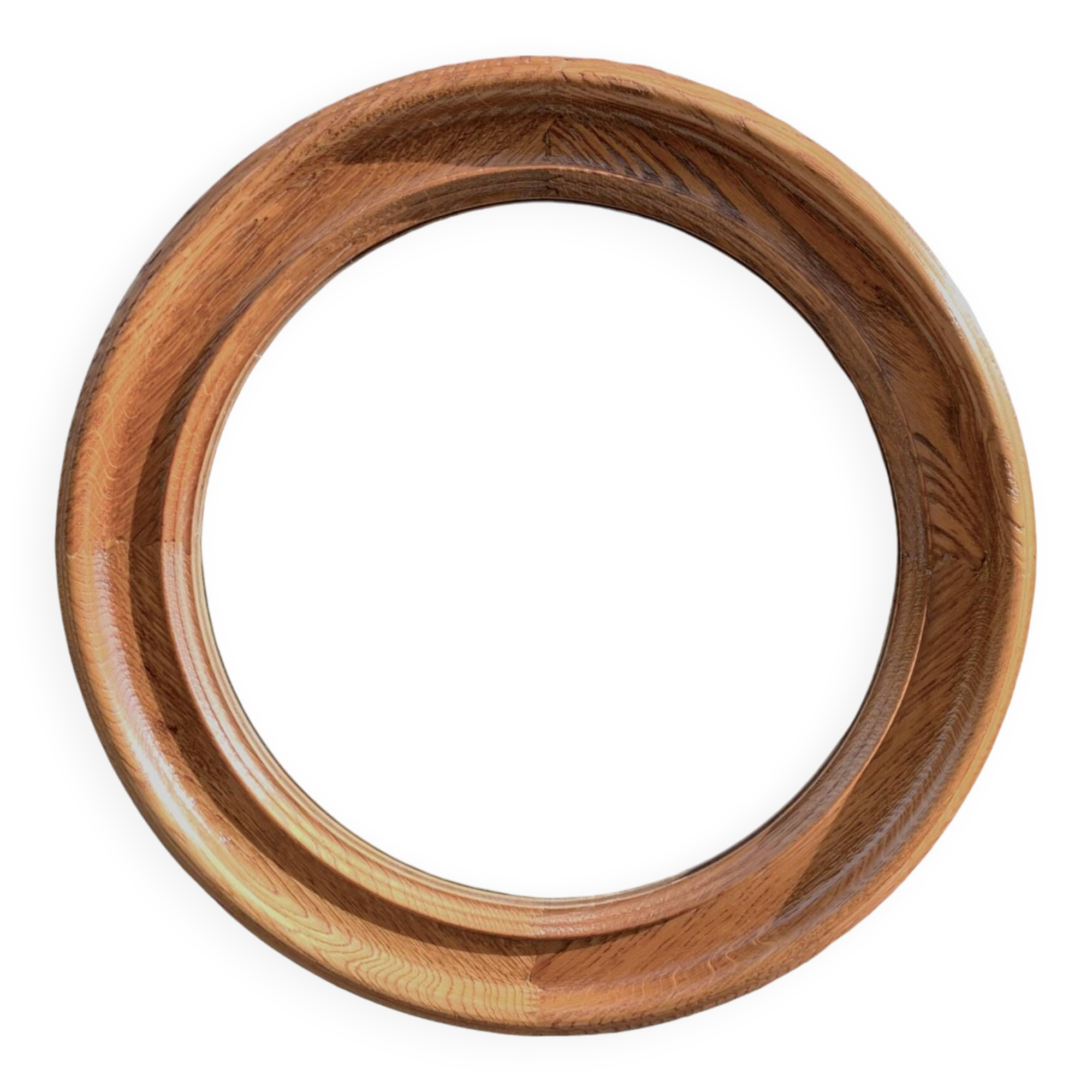 Old round wall mirror in solid wood - 51 cm