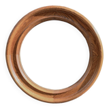 Old round wall mirror in solid wood - 51 cm