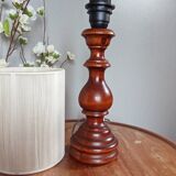 Vintage rustic chic wood table lamp with ecru thread shade