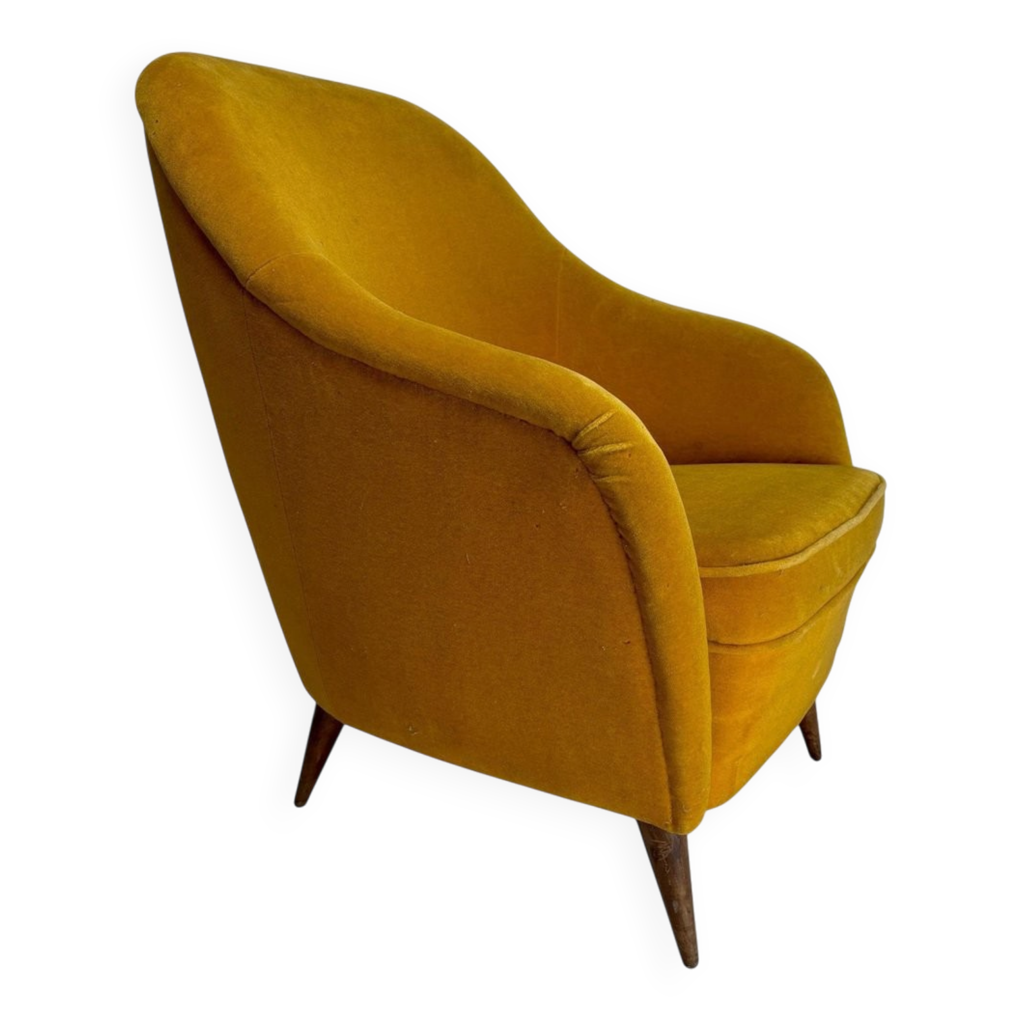 Mid-Century Italian Velvet Armchair in the style of Gio Ponti Style, 1950s