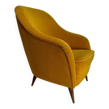 Mid-Century Italian Velvet Armchair in the style of Gio Ponti Style, 1950s