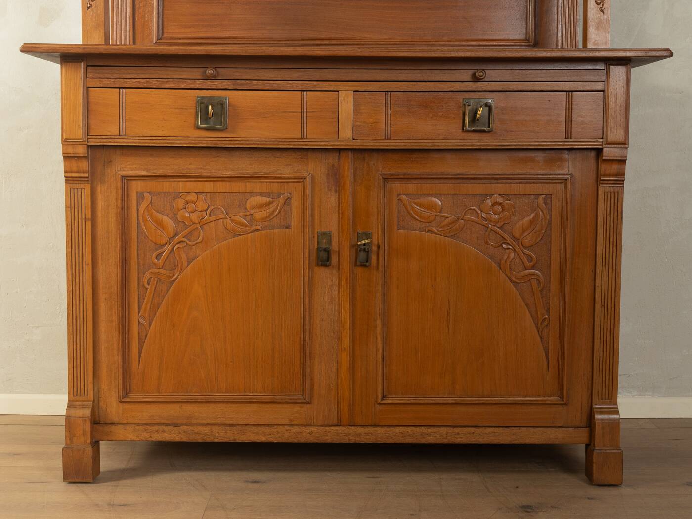 Two-piece buffet from the 1910s in Art Nouveau style, beech wood