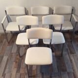Set of 6 vintage chrome white leather chairs 70/80