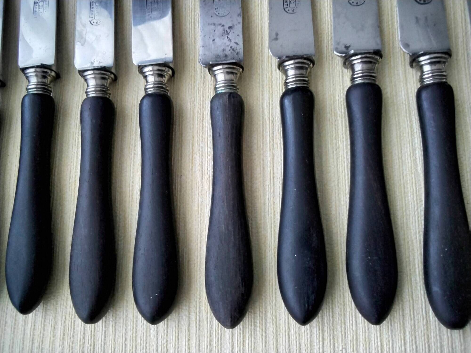 Box of 10 antique dessert knives Blackened wood and steel