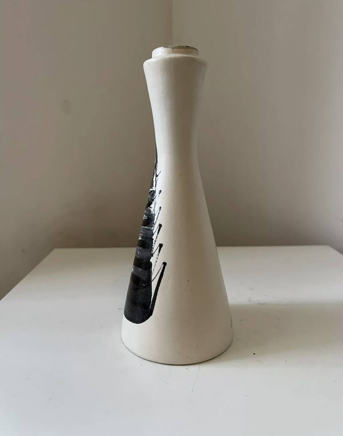 Lamp base with painted leaf decor, Georges Gehel, vintage 1950s