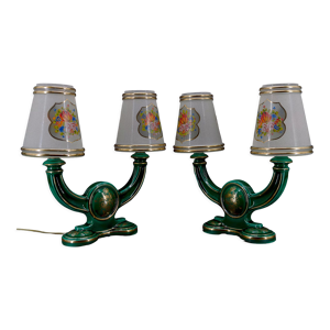 Paire de lampes en faïence verte
